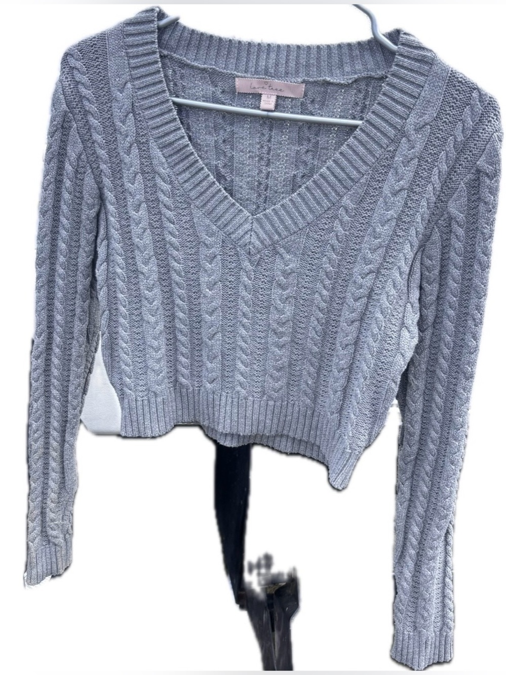 Love Tree Gray Cable-Knit V-Neck Sweater
